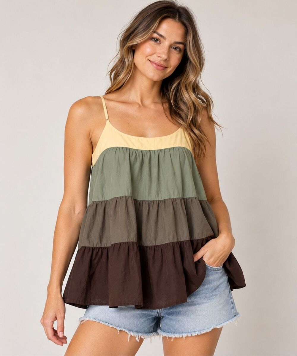 Old Navy Women’s L Colorblock Tiered Cami Top 100% Cotton NWT Y2K